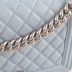 Chanel Dusty Blue Medium Boy Bag Lambskin Brushed Silver HW (microchip)