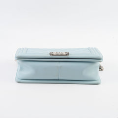 Chanel Dusty Blue Medium Boy Bag Lambskin Brushed Silver HW (microchip)