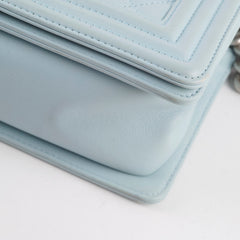 Chanel Dusty Blue Medium Boy Bag Lambskin Brushed Silver HW (microchip)
