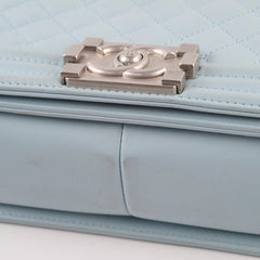Chanel Dusty Blue Medium Boy Bag Lambskin Brushed Silver HW (microchip)