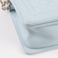 Chanel Dusty Blue Medium Boy Bag Lambskin Brushed Silver HW (microchip)