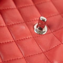 Chanel East West Shoulder Flap Lambskin Salmon Red