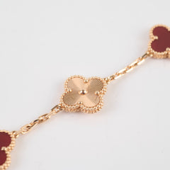 Van Cleef & Arpels 5 Motif Vintage Alhambra Guilloche & Carnelian Bracelet Rose Gold