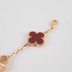 Van Cleef & Arpels 5 Motif Vintage Alhambra Guilloche & Carnelian Bracelet Rose Gold