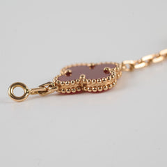 Van Cleef & Arpels 5 Motif Vintage Alhambra Guilloche & Carnelian Bracelet Rose Gold