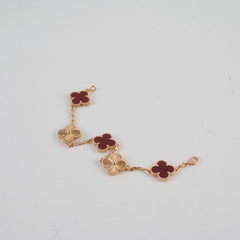 Van Cleef & Arpels 5 Motif Vintage Alhambra Guilloche & Carnelian Bracelet Rose Gold