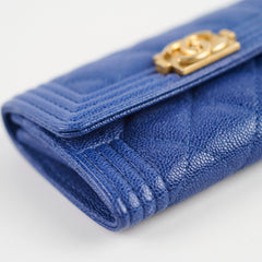 Chanel Boy Card Wallet Blue Caviar