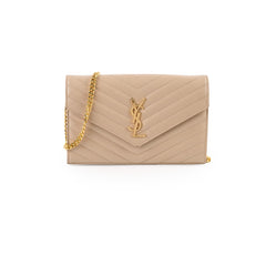 Saint Laurent Envelope Wallet on Chain Dark Beige GHW