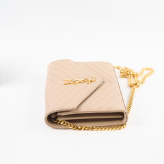 Saint Laurent Envelope Wallet on Chain Dark Beige GHW