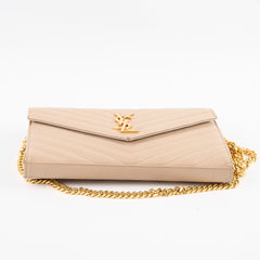 Saint Laurent Envelope Wallet on Chain Dark Beige GHW