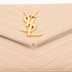 Saint Laurent Envelope Wallet on Chain Dark Beige GHW