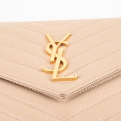 Saint Laurent Envelope Wallet on Chain Dark Beige GHW