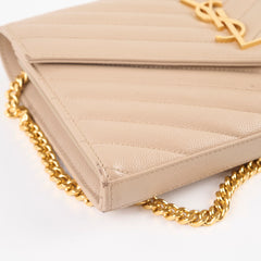 Saint Laurent Envelope Wallet on Chain Dark Beige GHW