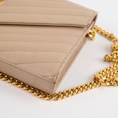 Saint Laurent Envelope Wallet on Chain Dark Beige GHW