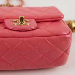 Chanel Pearl Crush Mini Square Crossbody Bag Coral