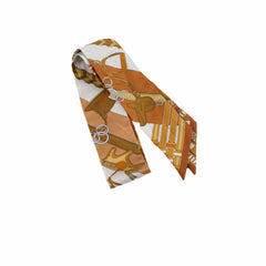 Hermes Soie Brides ET Gris Twilly Caramel/Blanc/Bronze