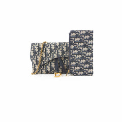 Christian Dior Small Saddle Pouch Oblique Navy
