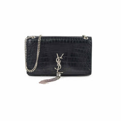 Saint Laurent Kate Tassel Medium Black Croc Embossed