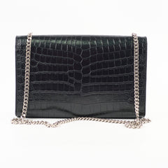 Saint Laurent Kate Tassel Medium Black Croc Embossed