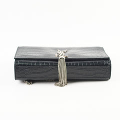 Saint Laurent Kate Tassel Medium Black Croc Embossed