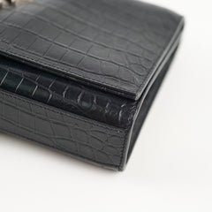 Saint Laurent Kate Tassel Medium Black Croc Embossed