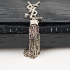 Saint Laurent Kate Tassel Medium Black Croc Embossed