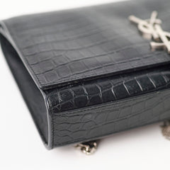 Saint Laurent Kate Tassel Medium Black Croc Embossed