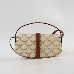 Celine Triomphe Tabou Canvas Clutch with Strap White/Tan