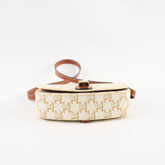 Celine Triomphe Tabou Canvas Clutch with Strap White/Tan