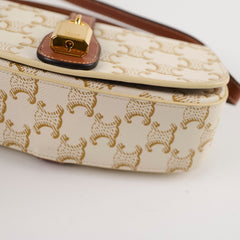 Celine Triomphe Tabou Canvas Clutch with Strap White/Tan