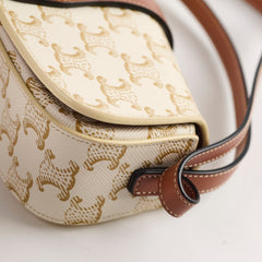 Celine Triomphe Tabou Canvas Clutch with Strap White/Tan