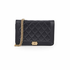 Chanel Lambskin Boy Wallet On Chain WOC Black
