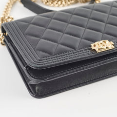 Chanel Lambskin Boy Wallet On Chain WOC Black