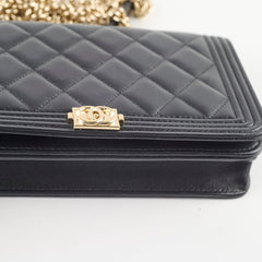 Chanel Lambskin Boy Wallet On Chain WOC Black