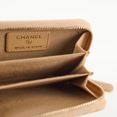 Chanel Caviar Zip Around Compact Wallet Beige