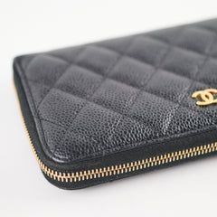 Chanel Caviar Zip Long Wallet Black