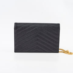 Saint Laurent Matelasse Grain De Poundre Embossed Leather Wallet on Chain Black