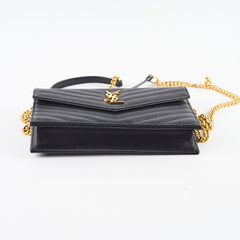 Saint Laurent Matelasse Grain De Poundre Embossed Leather Wallet on Chain Black