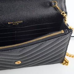Saint Laurent Matelasse Grain De Poundre Embossed Leather Wallet on Chain Black