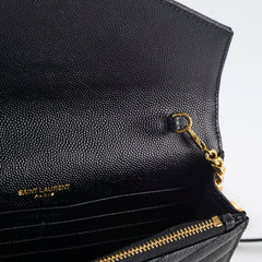 Saint Laurent Matelasse Grain De Poundre Embossed Leather Wallet on Chain Black