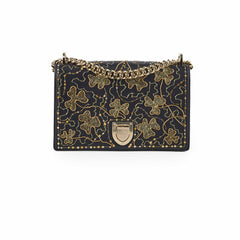 Dior Medium Diorama Gold Embroidery Black Leather Flap