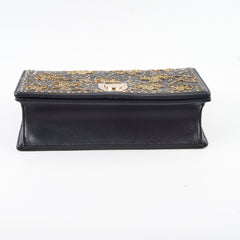 Dior Medium Diorama Gold Embroidery Black Leather Flap