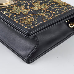 Dior Medium Diorama Gold Embroidery Black Leather Flap