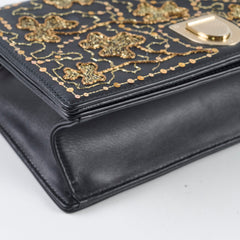 Dior Medium Diorama Gold Embroidery Black Leather Flap