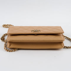 Chanel Caviar Wallet On Chain WOC Beige Microchip