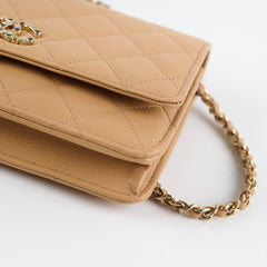 Chanel Caviar Wallet On Chain WOC Beige Microchip