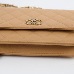 Chanel Caviar Wallet On Chain WOC Beige Microchip