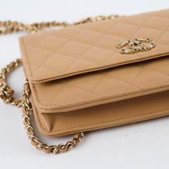 Chanel Caviar Wallet On Chain WOC Beige Microchip