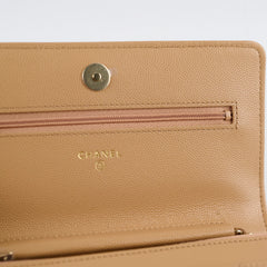 Chanel Caviar Wallet On Chain WOC Beige Microchip