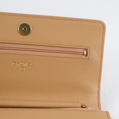 Chanel Caviar Wallet On Chain WOC Beige Microchip